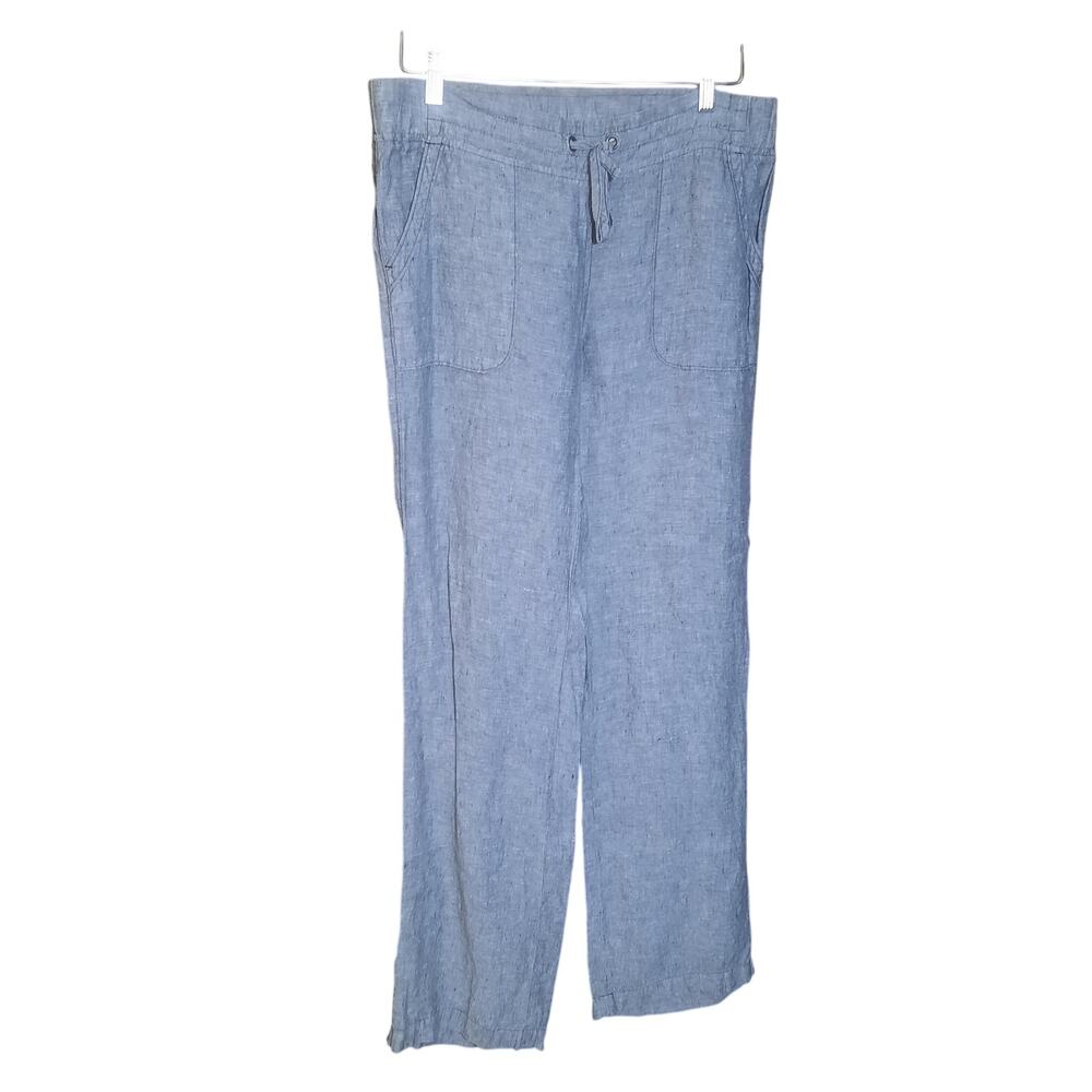 Athleta Womens 100% Linen Chambray Front Pockets Drawstring Waist Size 10L